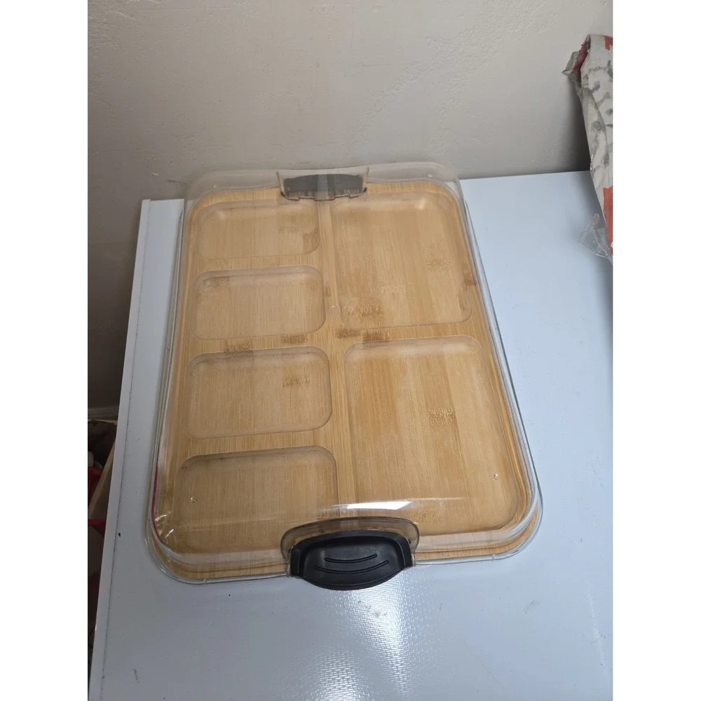 Farberware Build a Board Bamboo Charcuterie Serving Tray 6 Compartment Locking L